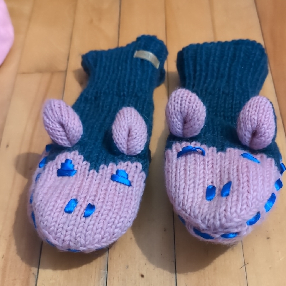 Adorable Pink and Blue Kids Mittens Child Or Woman Small Hands